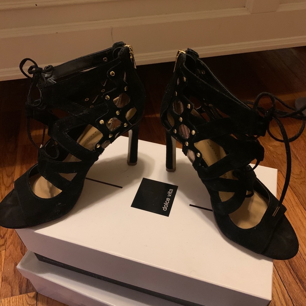 Dolce vita black suede sandals with gold stones